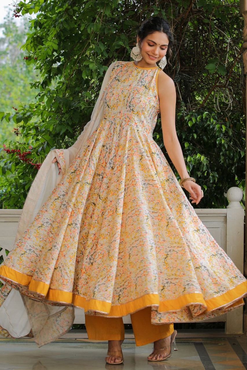 Halter Neck Anarkali Set Is Made From A Soft And Comfortable Cotton Blend