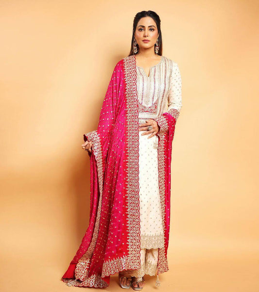 White Kurta 3 piece set with Embroidery