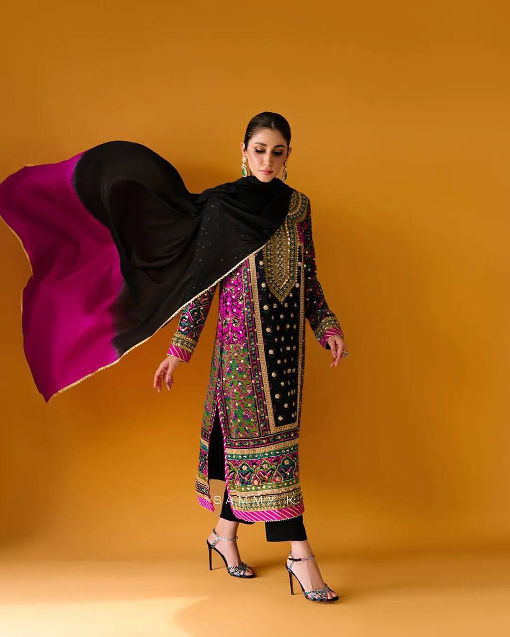 Black Pink Royal Kurta Set made with Muslin cotton.