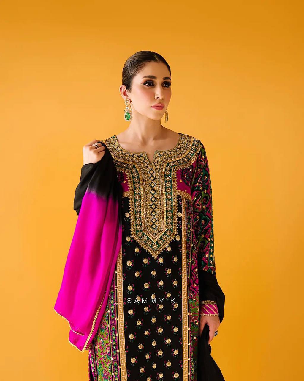 Black Pink Royal Kurta Set made with Muslin cotton.