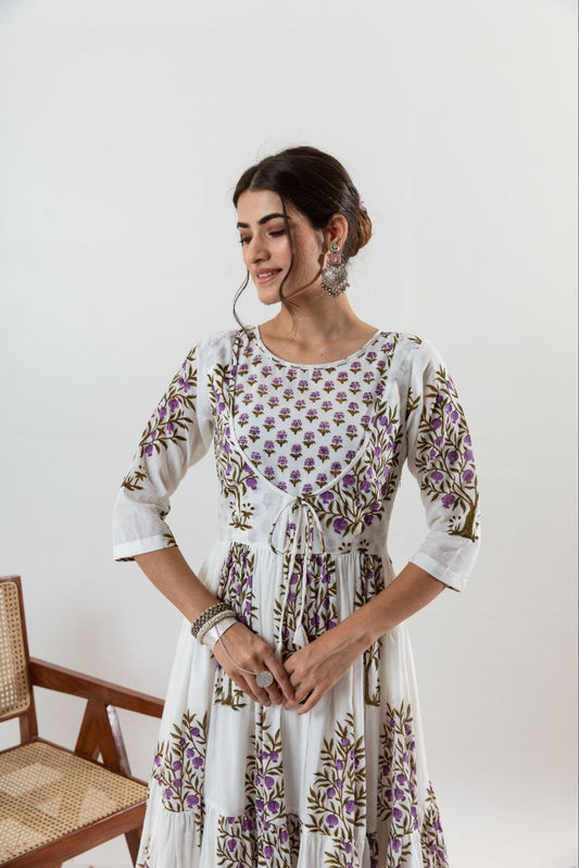 Lavender Anar Kurta with blockprinted Pallazo.