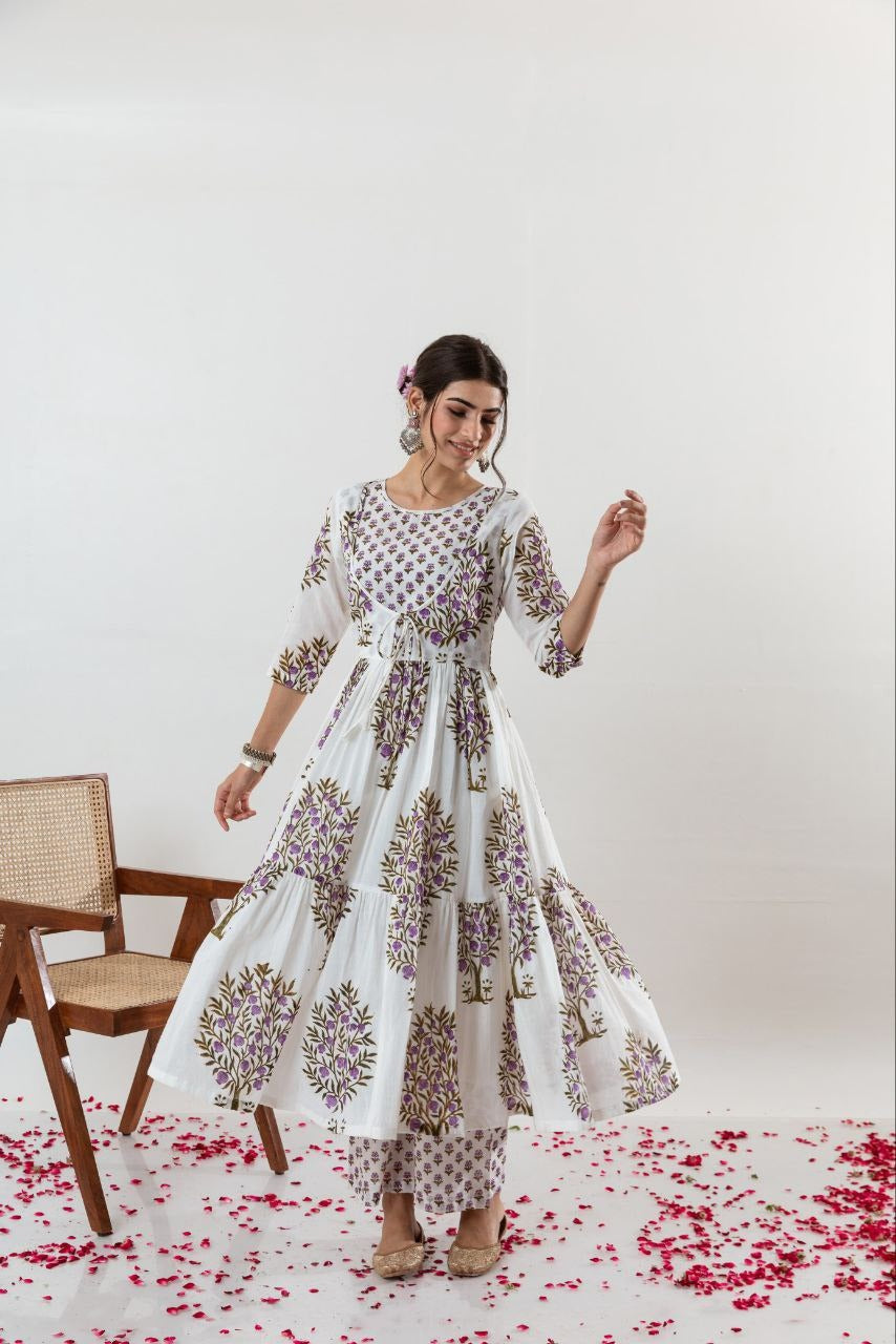 Lavender Anar Kurta with blockprinted Pallazo.