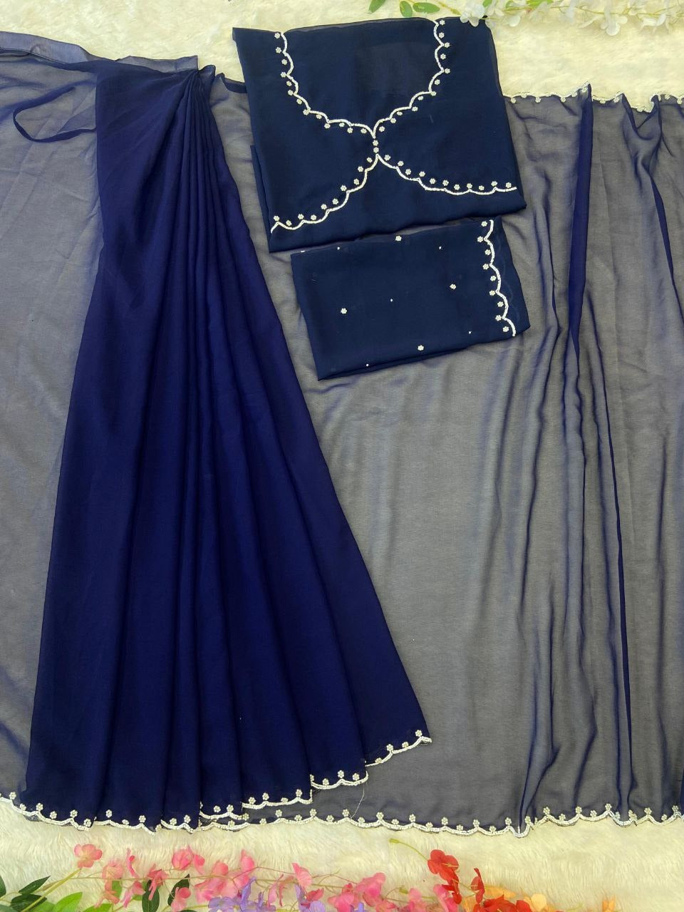 Premium Georgette With Beautiful Heavy Hand Pearl Work