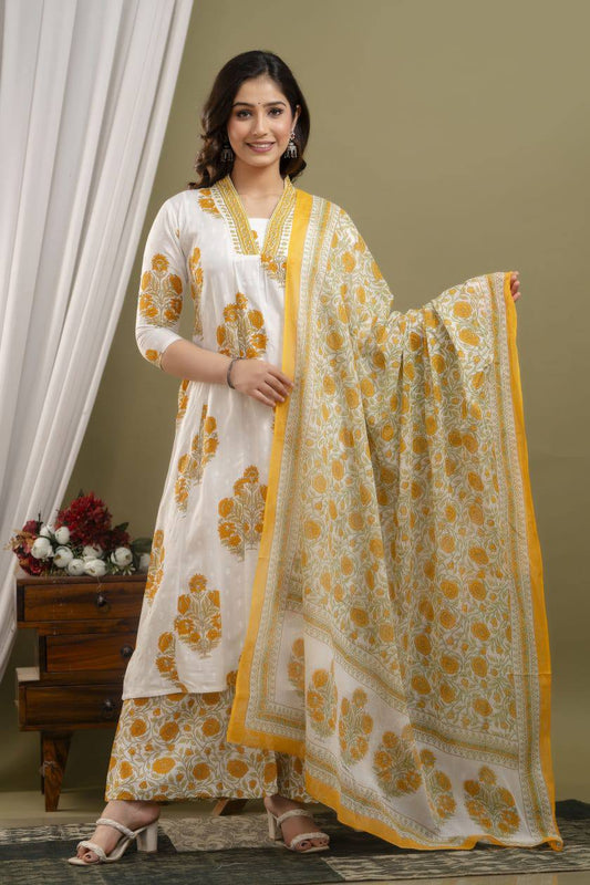 Sunshine Glow  Cotton Comfort  Set with Trouser & dupatta