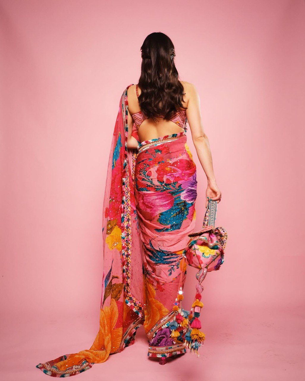 Pure Jimmy Organza Digital Printed saree with sequence + Embroidery Sequins work lace border