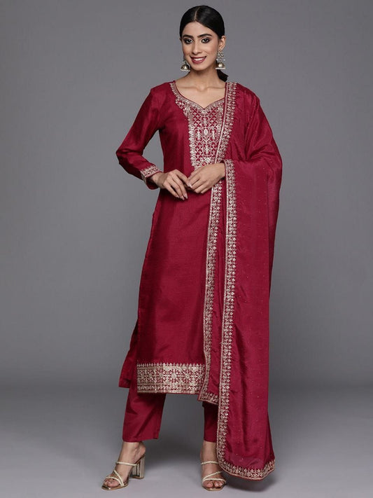 Red Sequin Splendor Silk Kurta Set