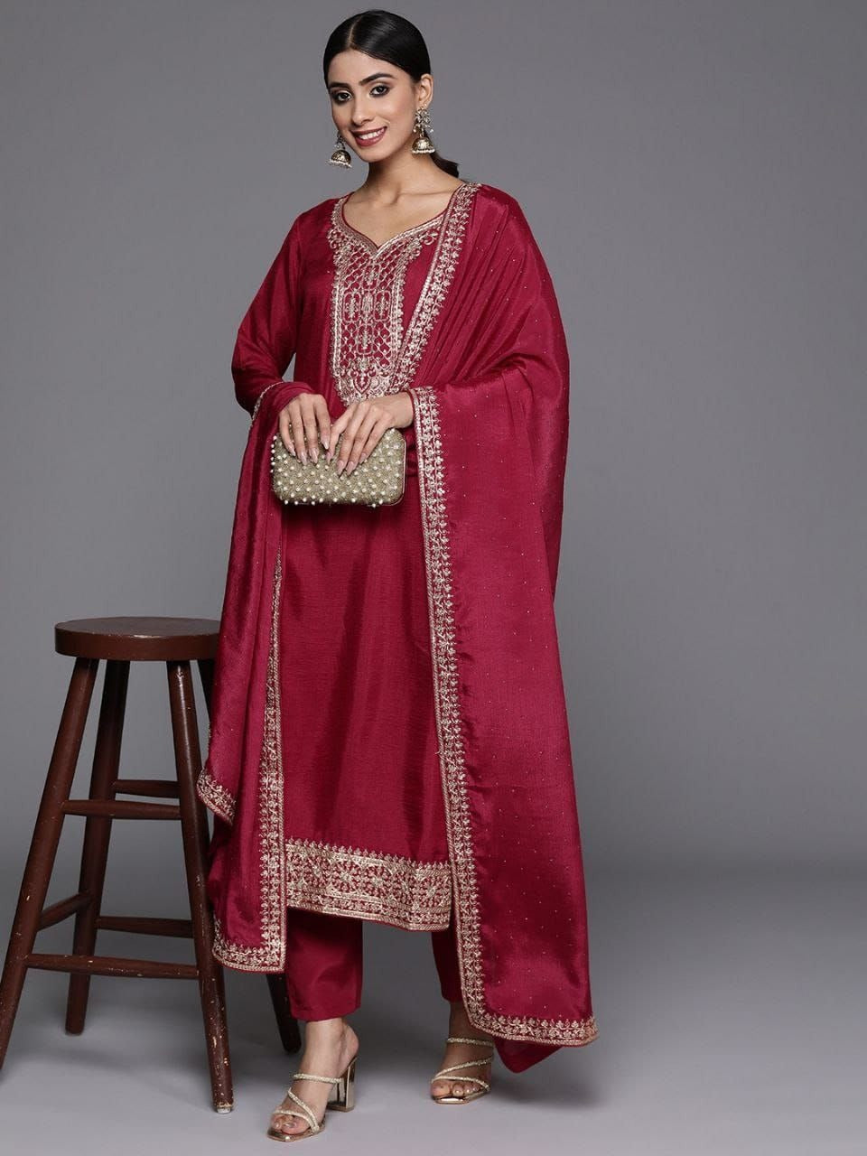 Red Sequin Splendor Silk Kurta Set