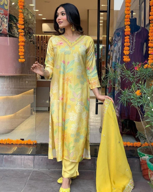 Sunflower Bloom Muslin Kurta Set