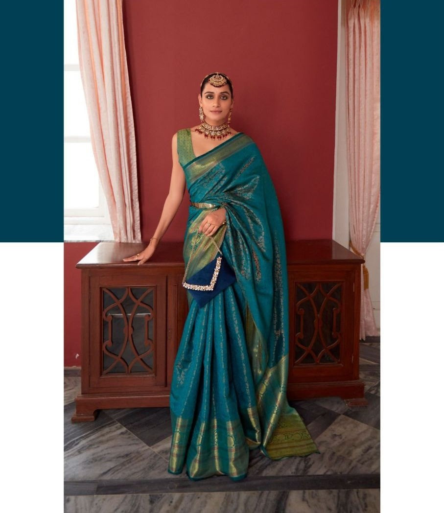 Beautiful Kanchivaram saree with Zari-  Olive Green