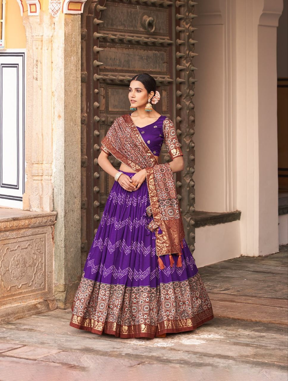 Silk Lehenga Choli With Tassels, Dot And Ajarakh with Foil Print