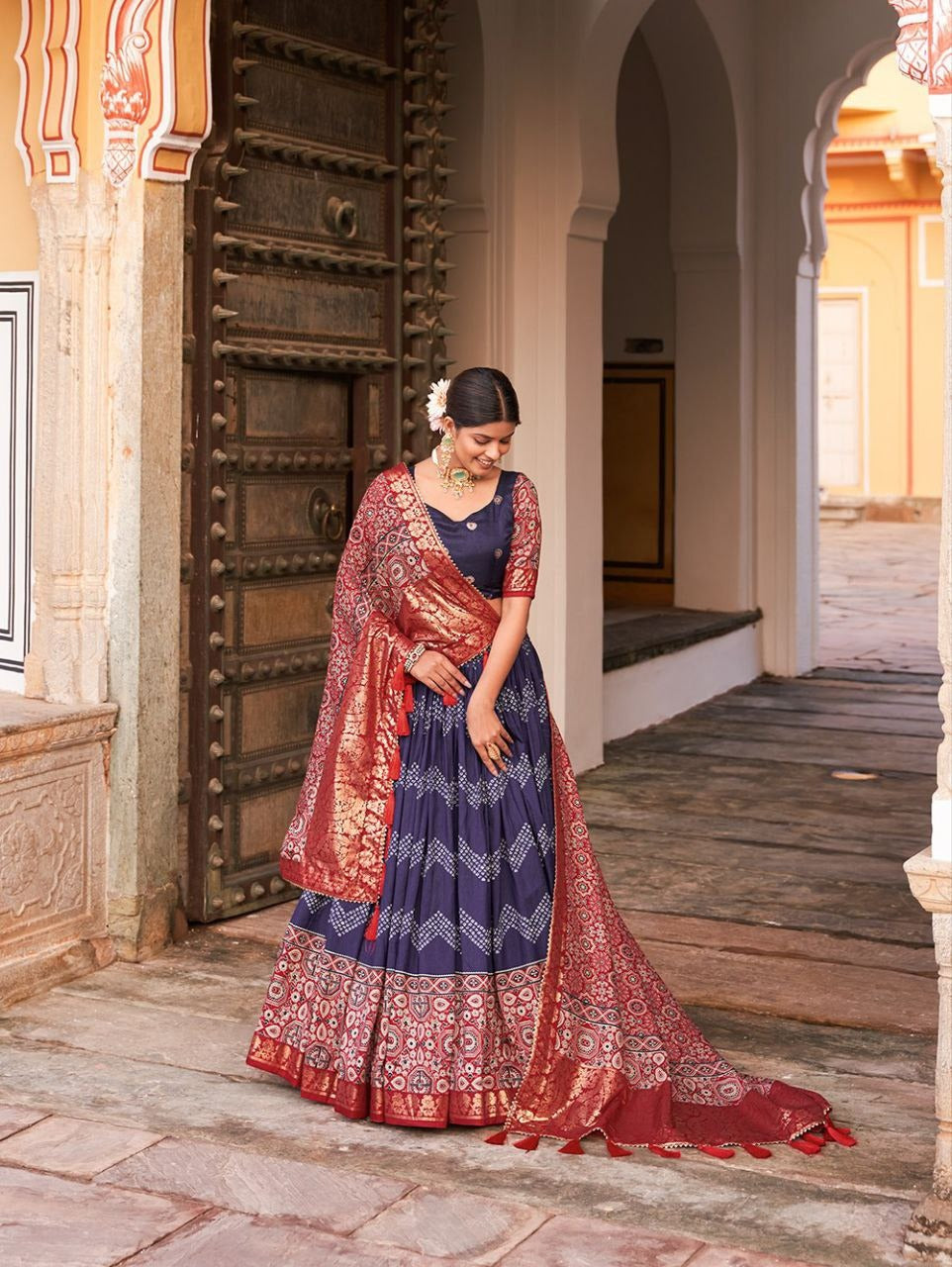 Silk Lehenga Choli With Tassels, Dot And Ajarakh with Foil Print