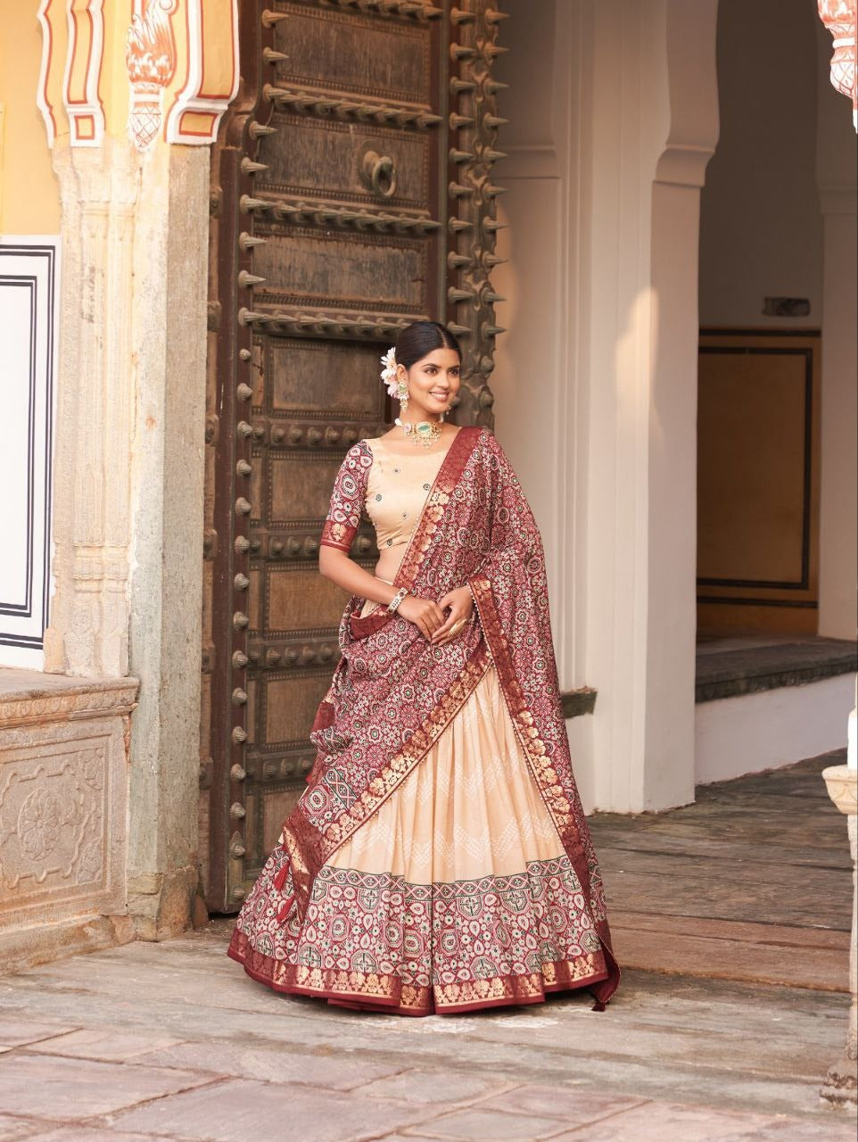 Silk Lehenga Choli With Tassels, Dot And Ajarakh with Foil Print