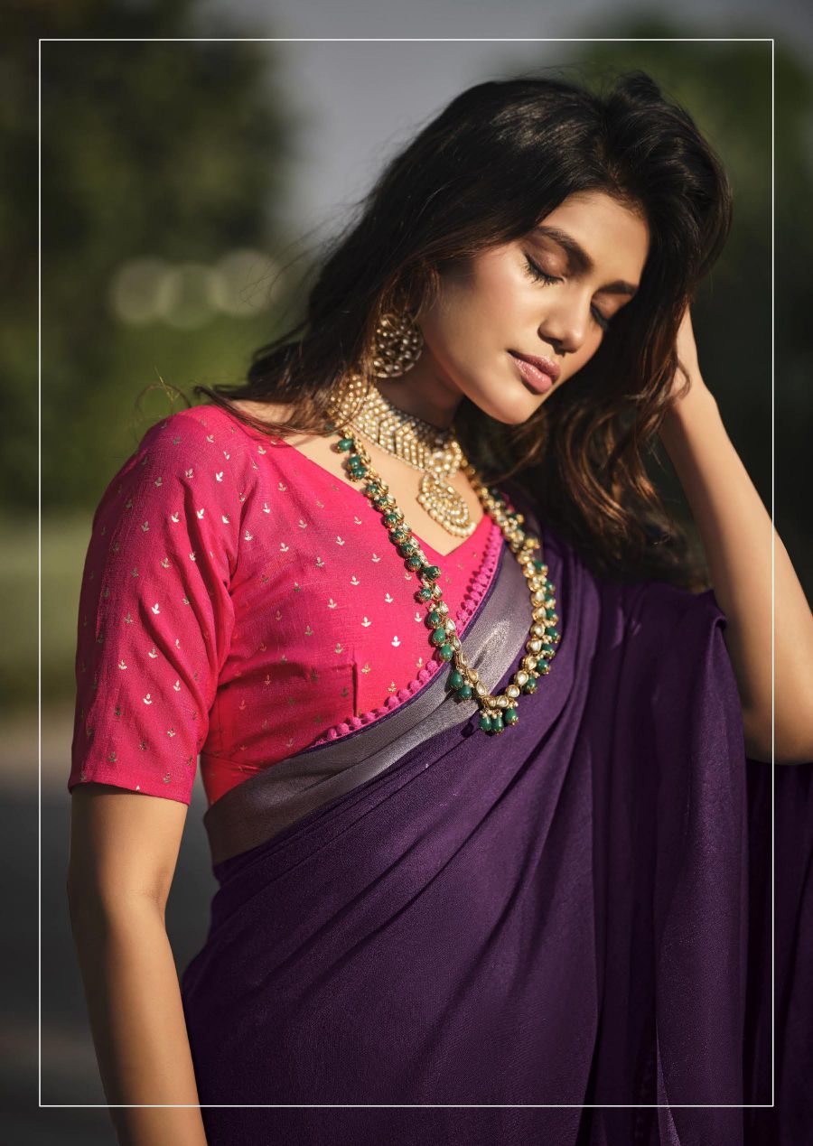 Silk Saree With Lace & Rich Blouse- Violet