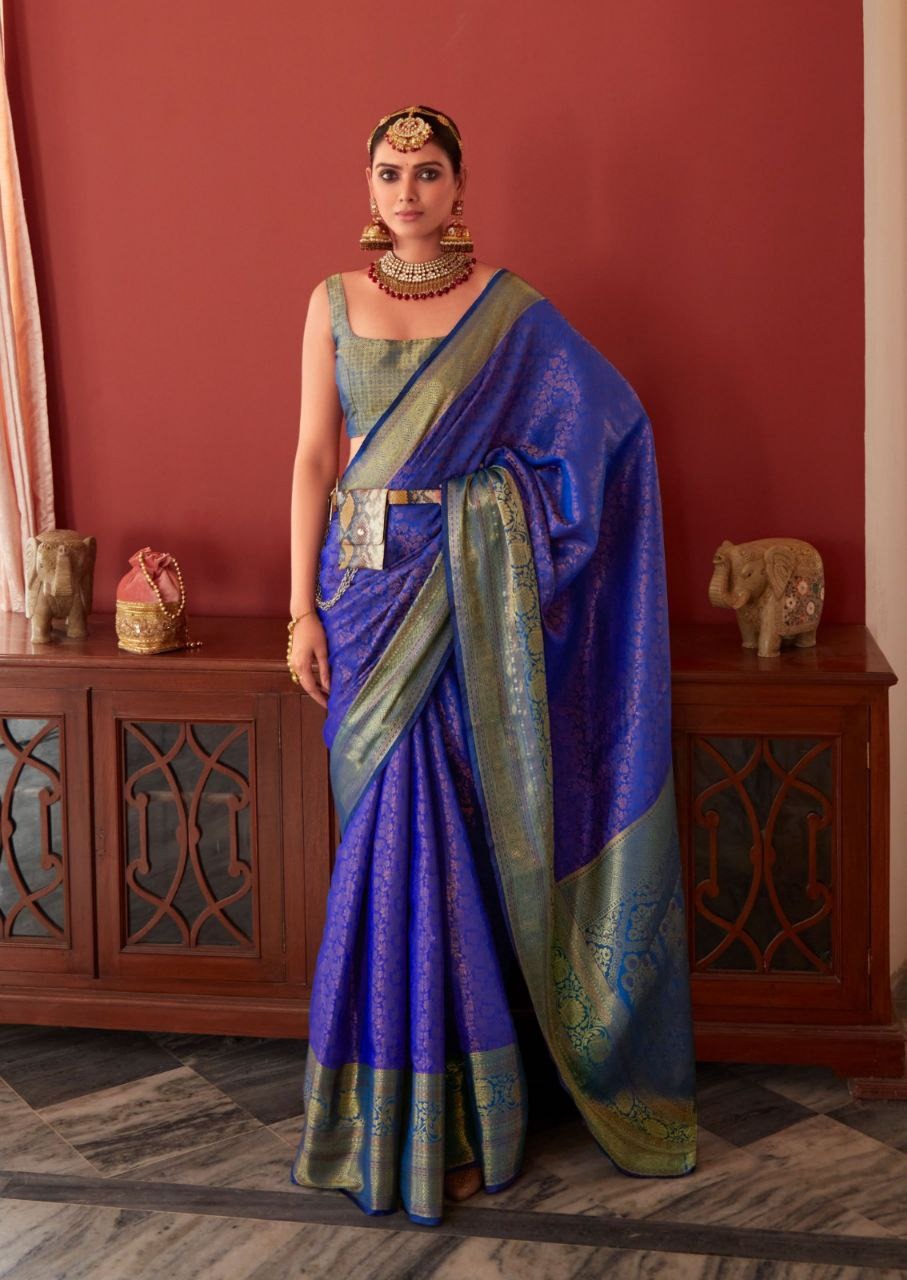 Beautiful Kanchivaram saree with Zari-  Olive Green