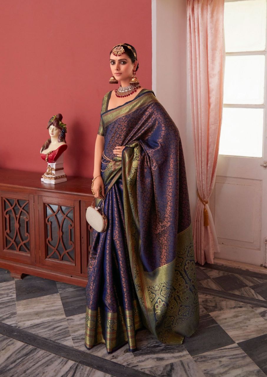 Beautiful Kanchivaram saree with Zari-  Olive Green