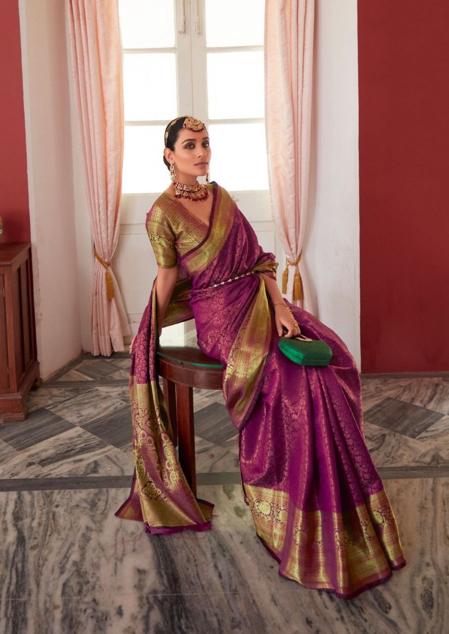 Beautiful Kanchivaram saree with Zari-  Olive Green