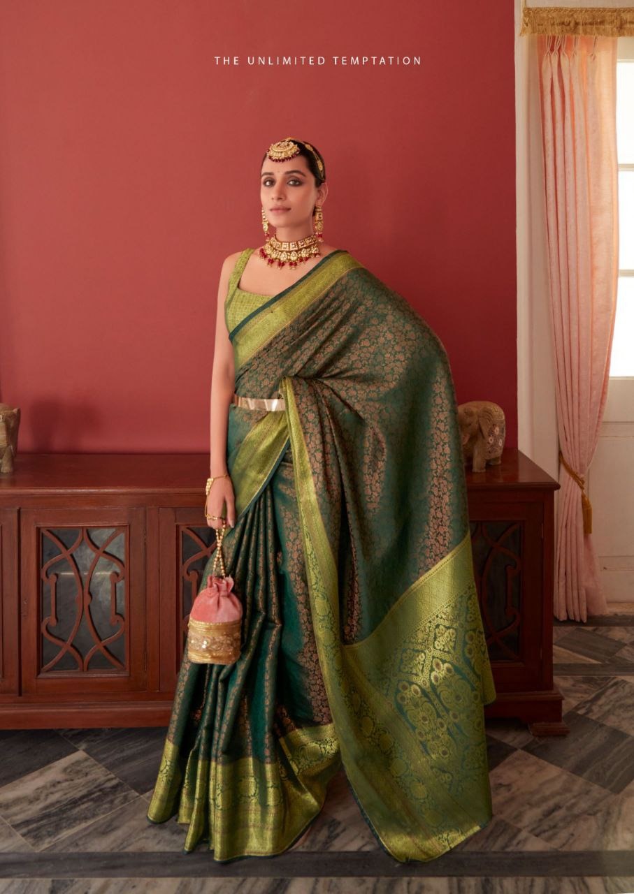 Beautiful Kanchivaram saree with Zari-  Olive Green