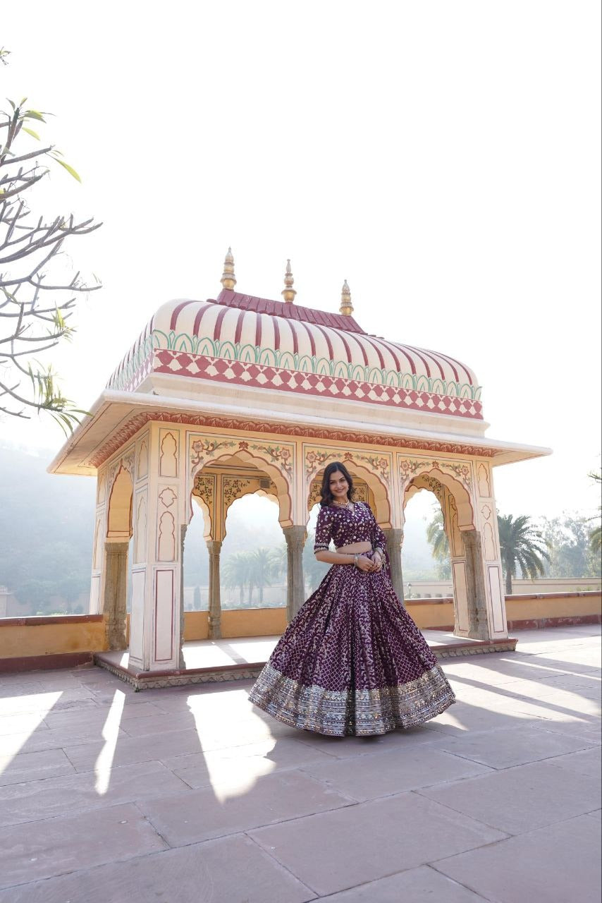 Wine Red Royal Aura: Sequin Jacquard Lehenga