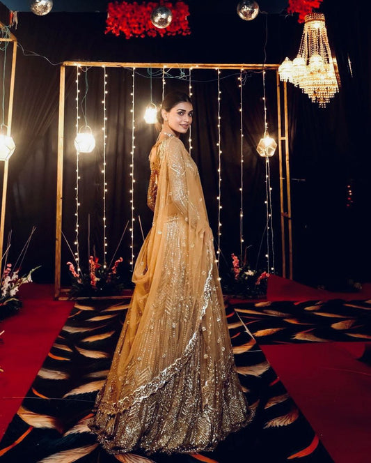 Radiant Glamour: Golden Georgette Lehenga