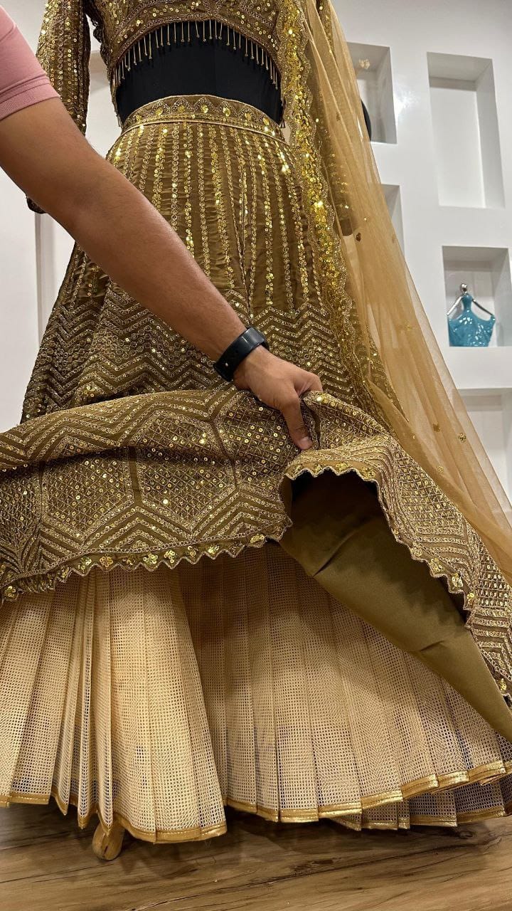 Radiant Glamour: Golden Georgette Lehenga