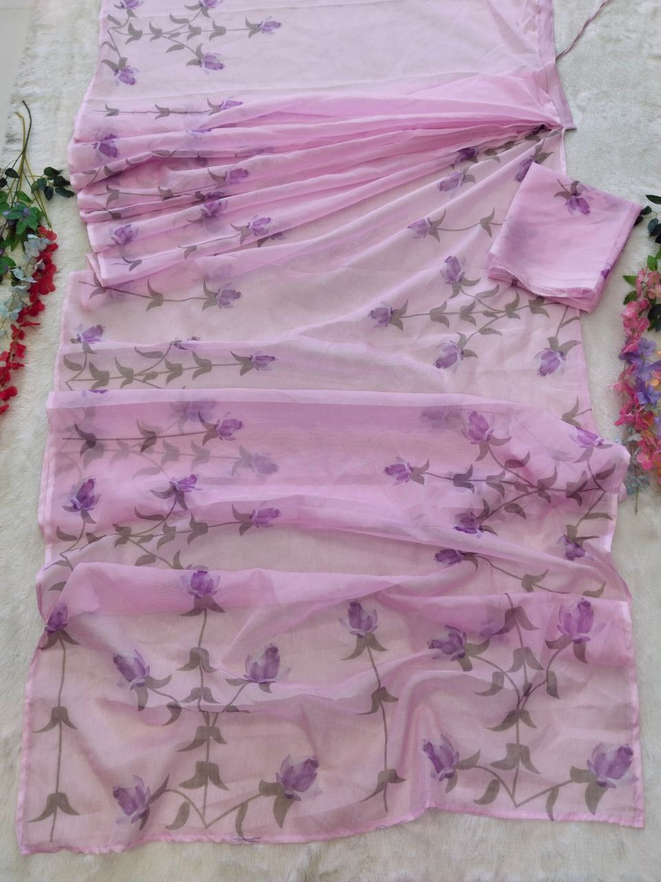 Lavender Floral Print Classy Saree