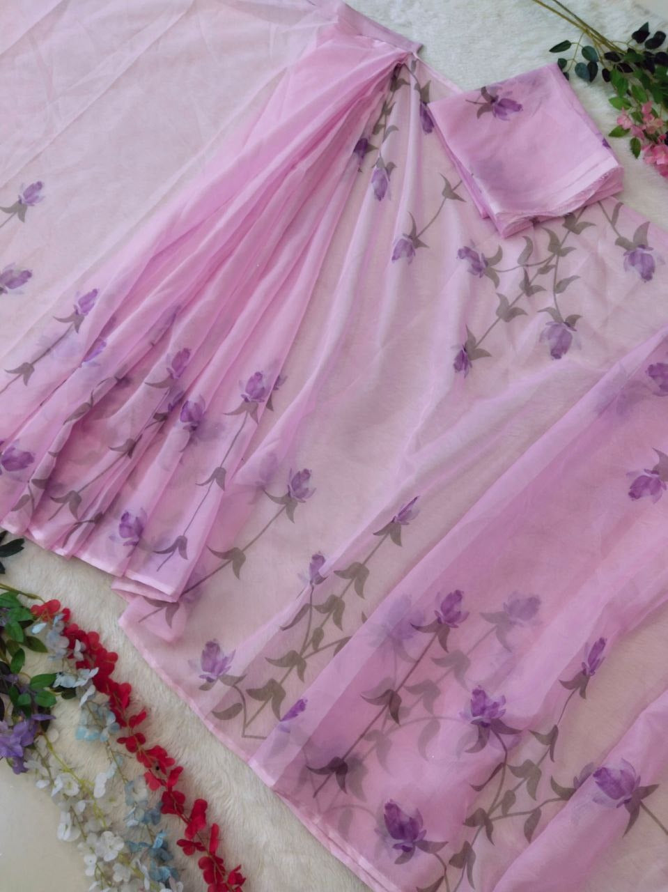 Lavender Floral Print Classy Saree