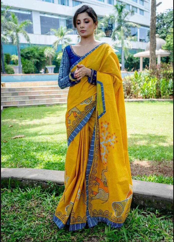 Summer Must have - Sunshine Yellow Linen Saree with blouse