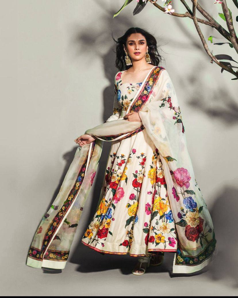 Floral Anarkali Muslin cotton Suit Set