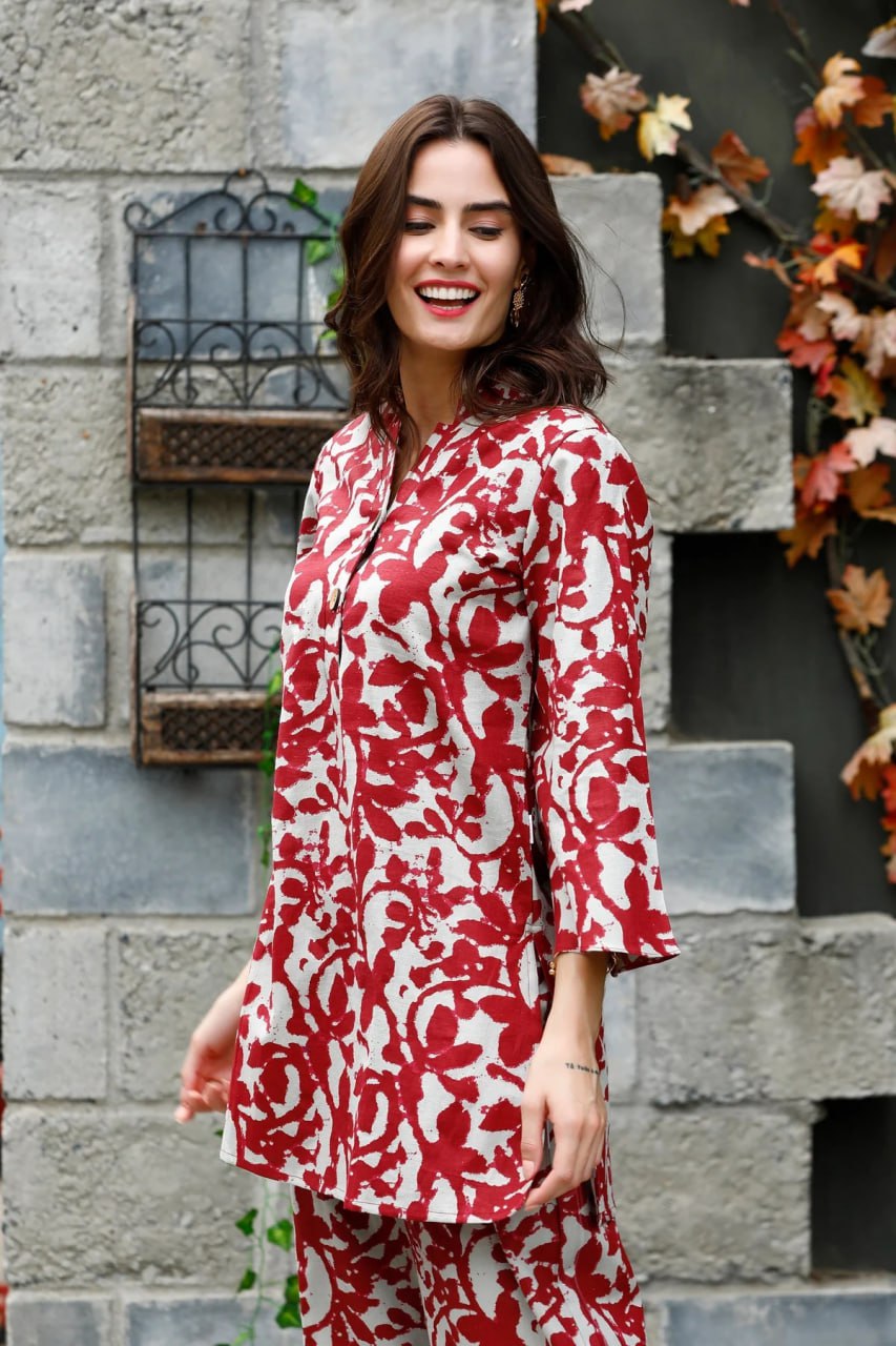 Divine Floral Red muslin Co-ord set