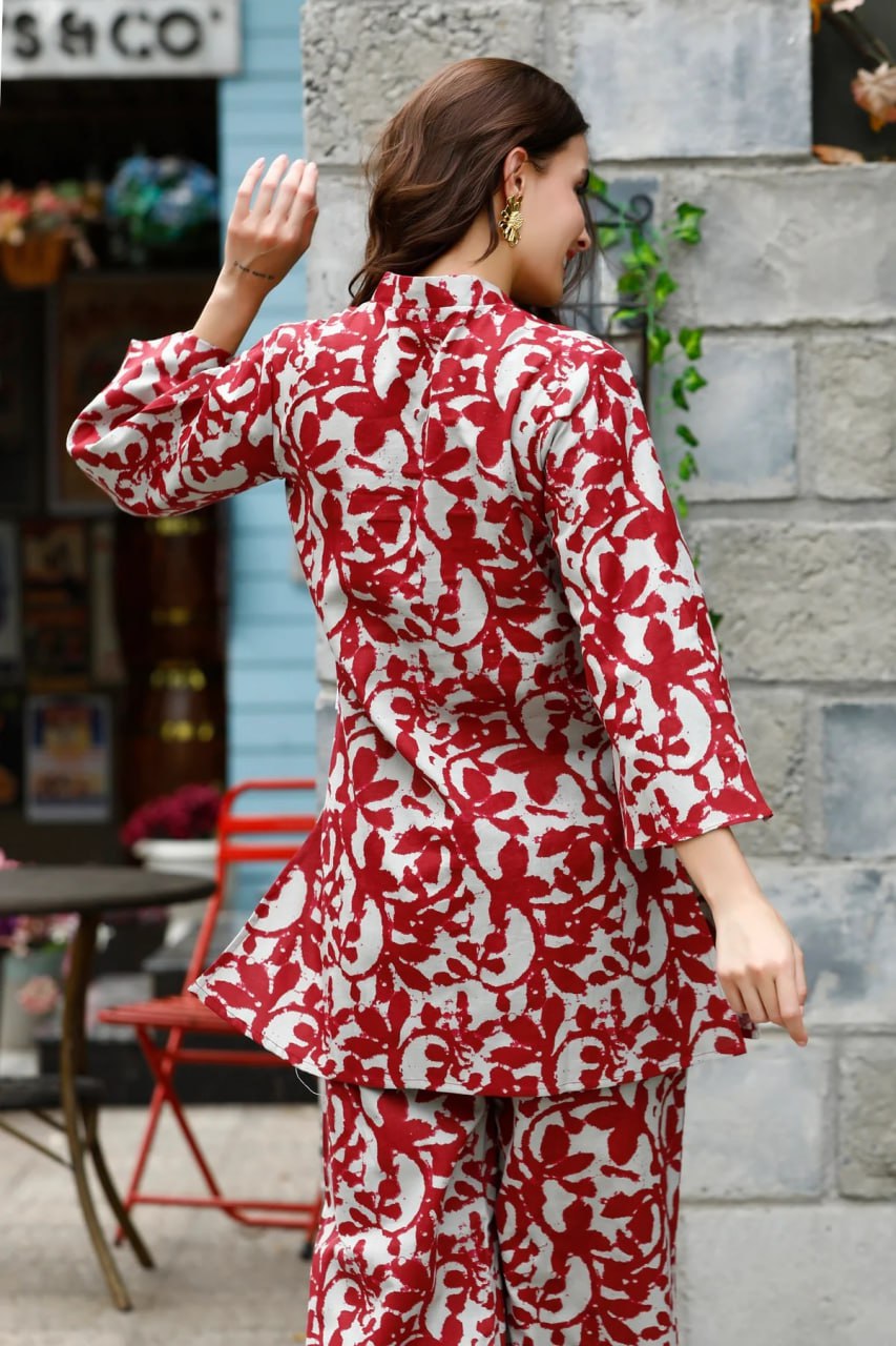 Divine Floral Red muslin Co-ord set